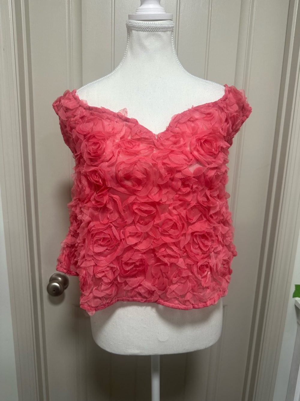 Anthropologie Coral Pink Floral Appliqué Off-Shoulder Camisole
